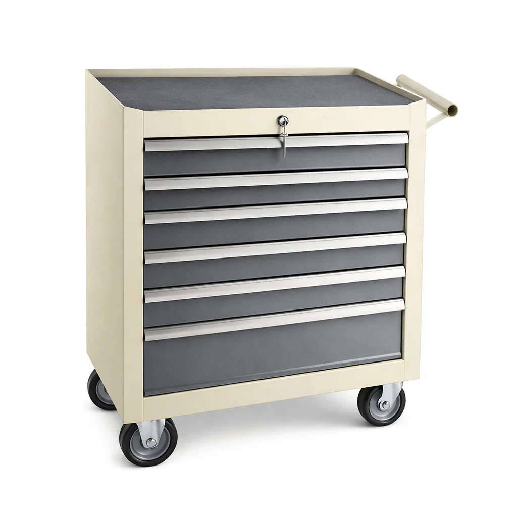 Chariot à outils en métal 7 tiroirs Gris et Beige avec roulettes-ecoverand