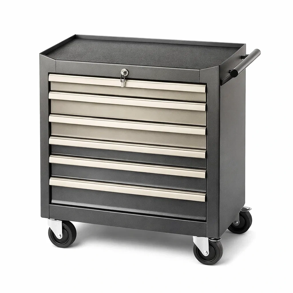 Chariot de rangement en métal gris avec 6 tiroirs et roulettes-ecoverand