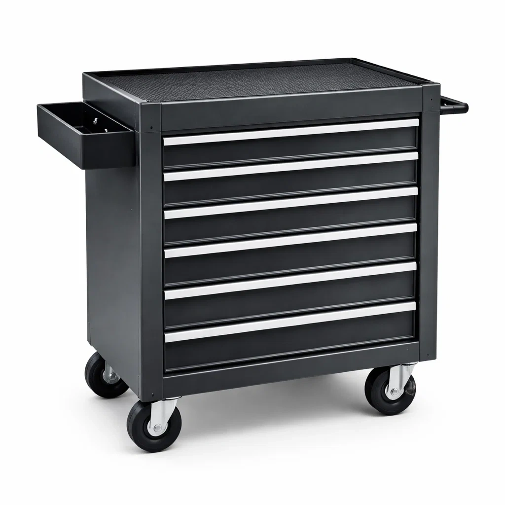 Chariot à outils en métal avec 7 tiroirs en acier noir-ecoverand