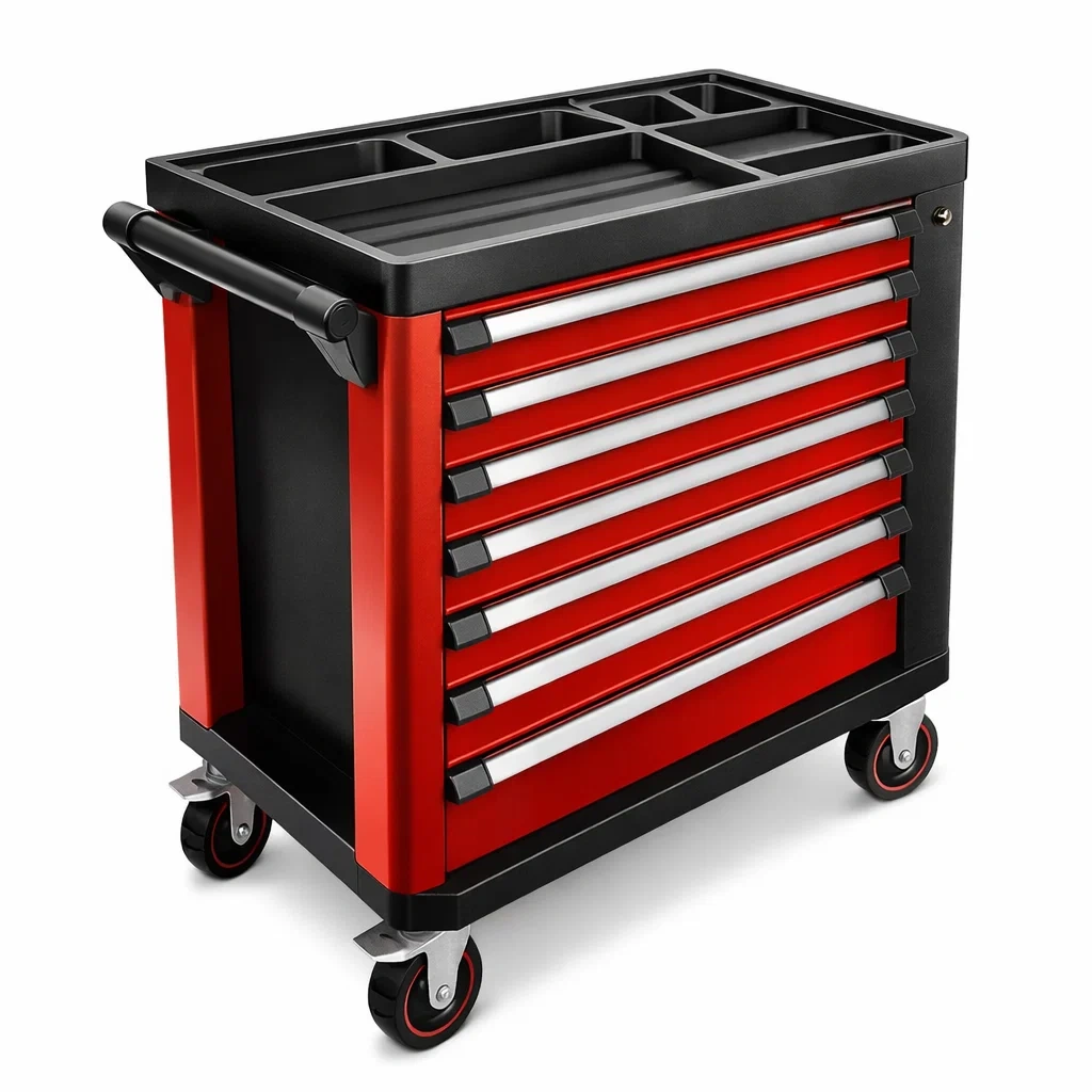 Chariot à outils métallique à 7 tiroirs Rouge-ecoverand
