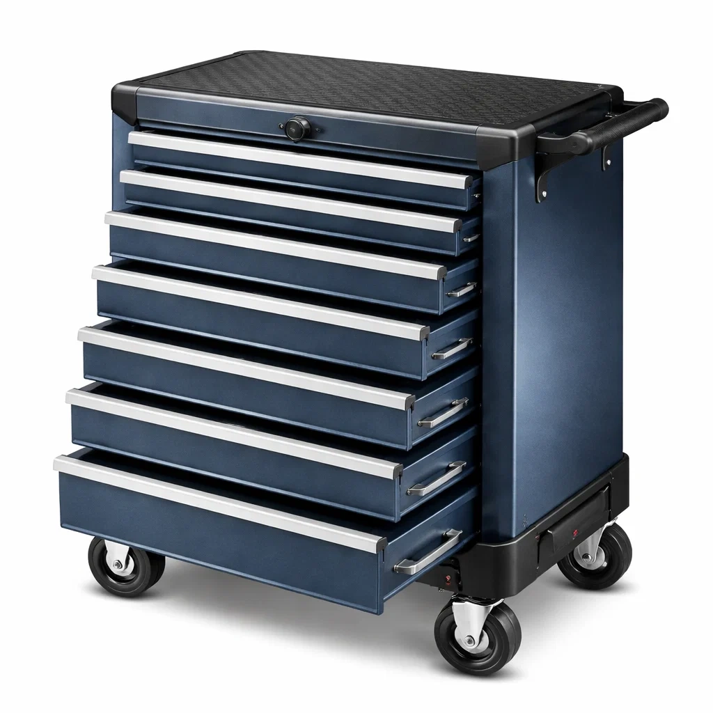 Chariot à outils en métal bleu avec 7 tiroirs-ecoverand