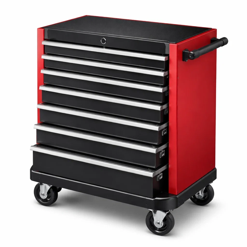 Chariot à outils en métal 7 tiroirs avec roulettes Rouge/Noir-ecoverand