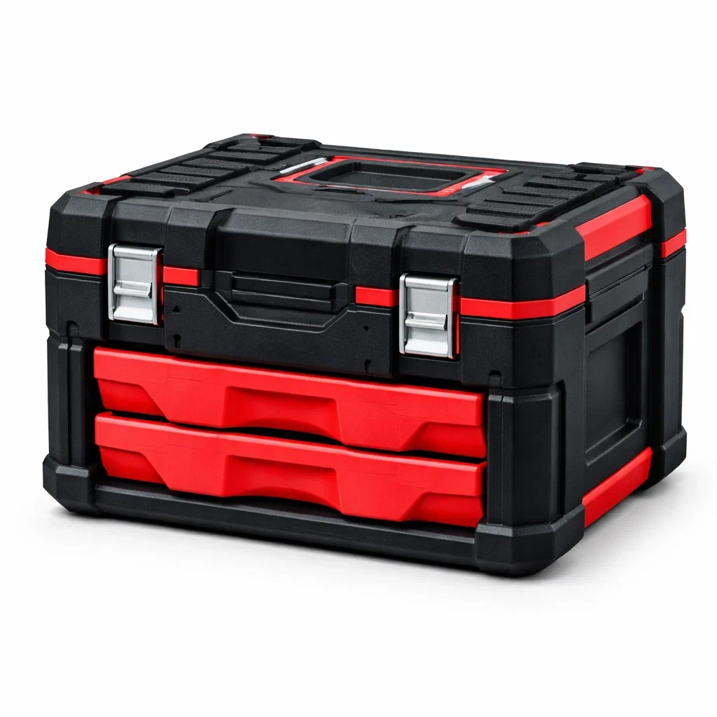 Boîte de rangement en plastique avec tiroirs noir et rouge-ecoverand