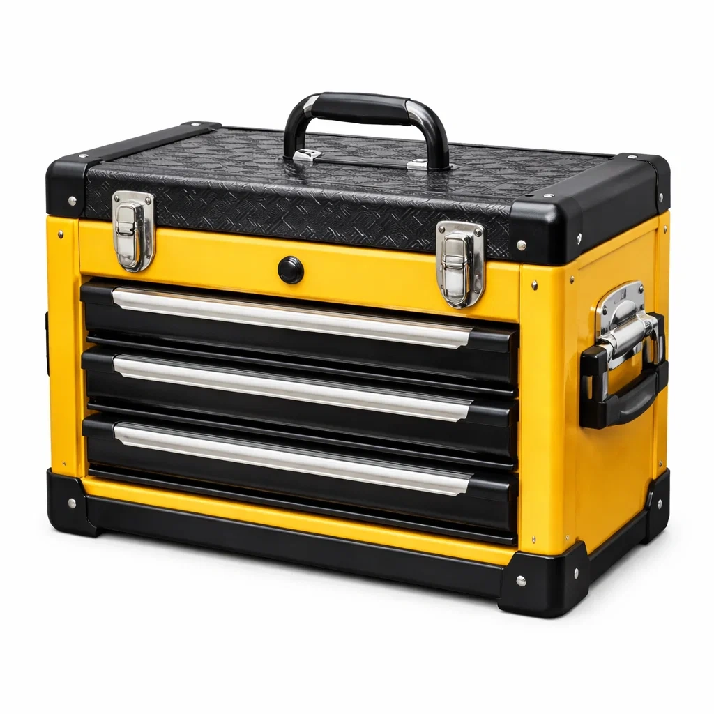 Coffret à outils en métal avec 3 tiroirs Jaune/Noir 52x22x30 cm-ecoverand
