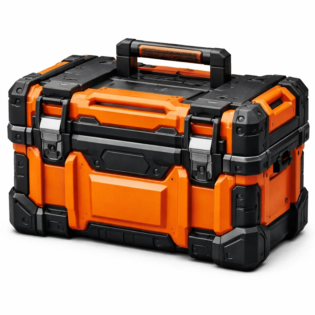 Boîte à outils en plastique noir et orange avec poignées-ecoverand