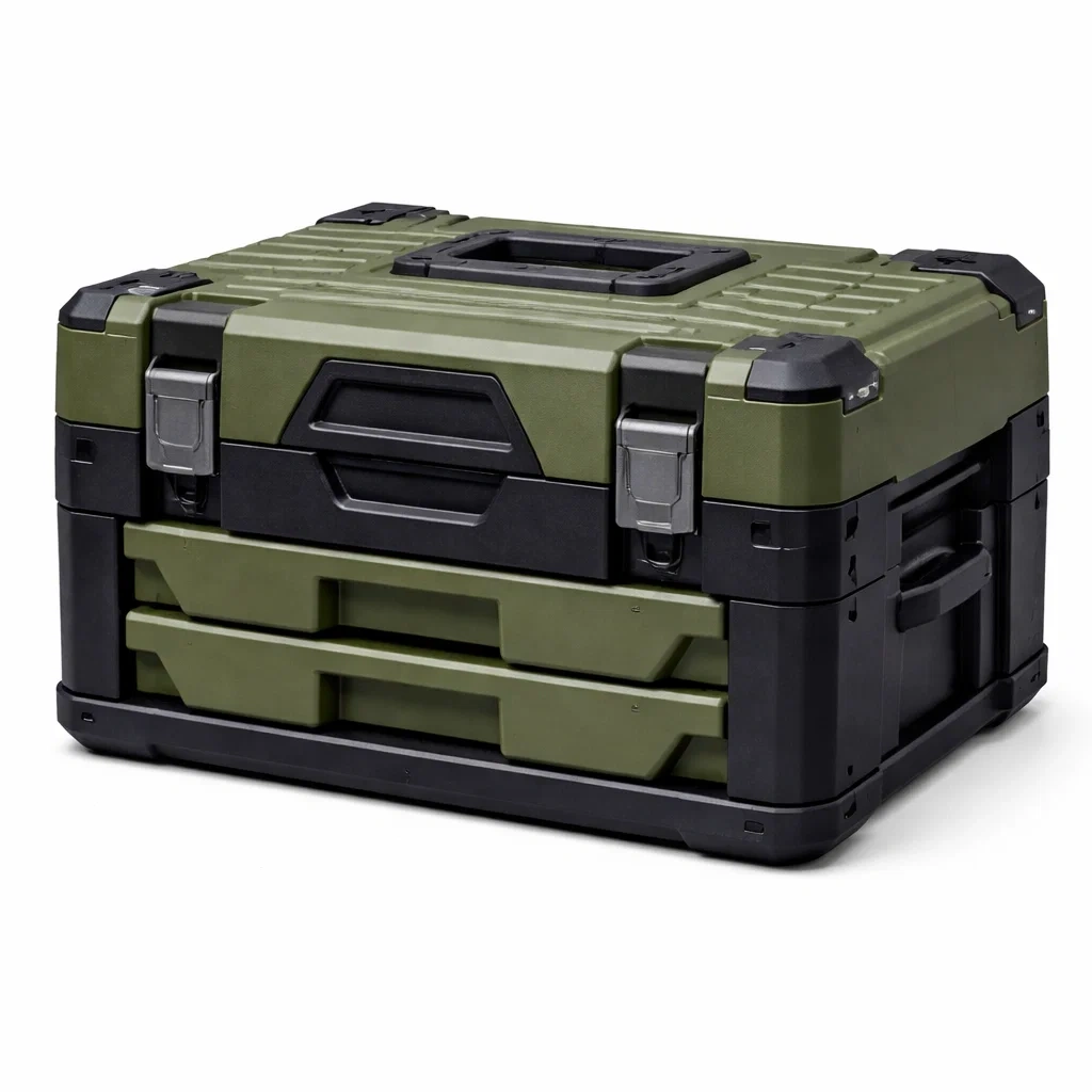 Caisse de rangement en plastique avec tiroirs empilables Vert/Noir-ecoverand