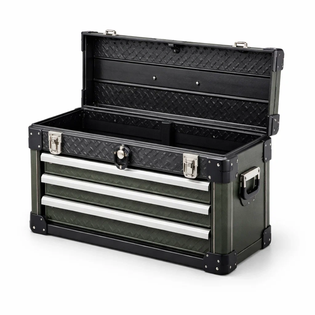 Coffre à outils en métal avec 3 tiroirs Olive/Noir 60x30x35cm-ecoverand