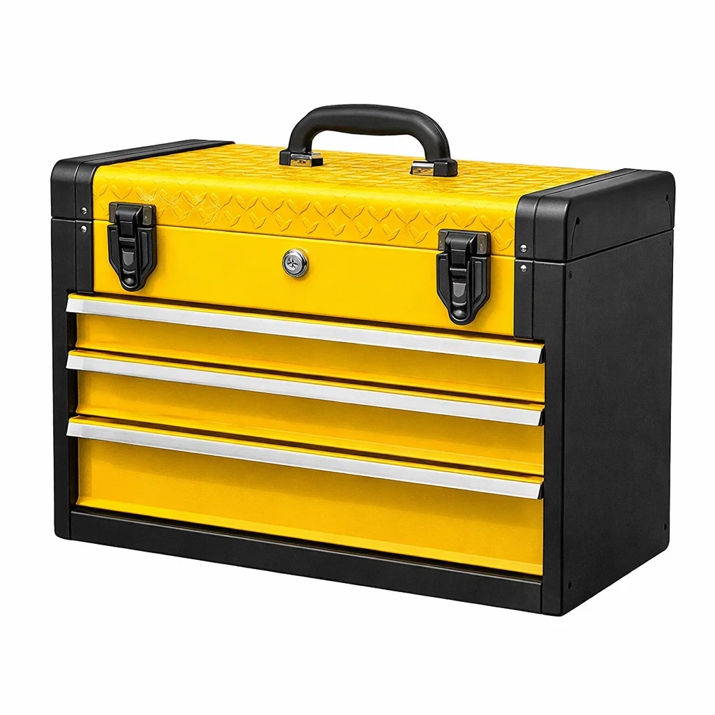 Boîte à outils en métal avec 3 tiroirs Jaune et Noir-ecoverand