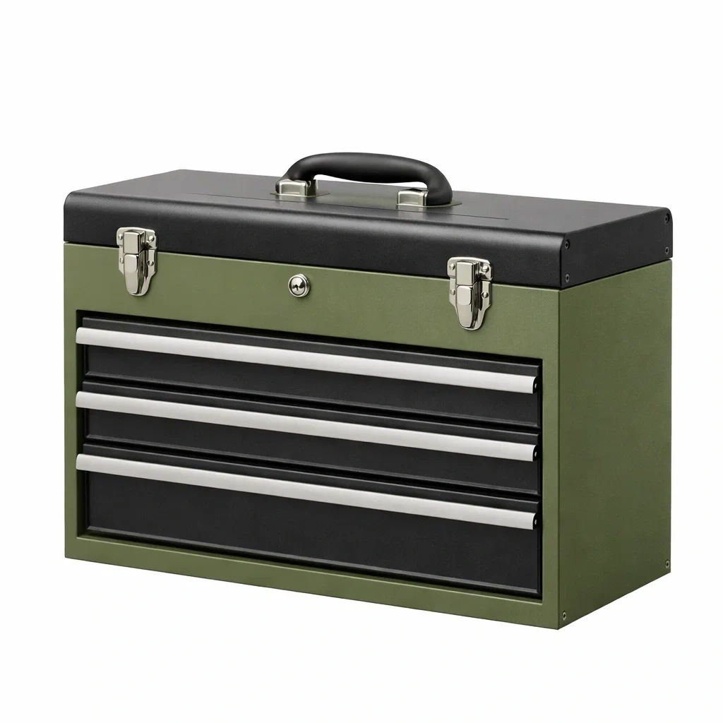 Coffre à outils en métal 3 tiroirs verrouillable Vert/Noir 52cm-ecoverand