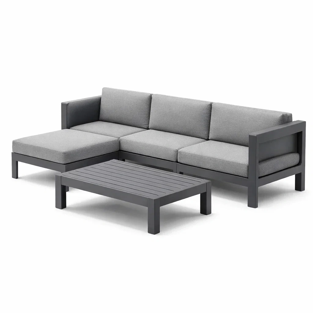 Ensemble de salon d'extérieur en aluminium avec coussins gris-ecoverand