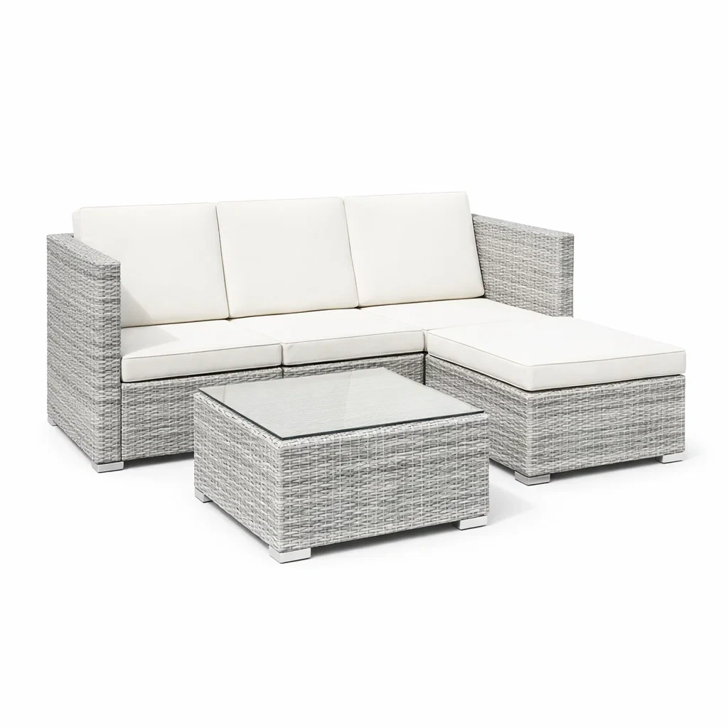 Ensemble de Salon de Jardin en Rotin, Coussins Gris Clair-ecoverand