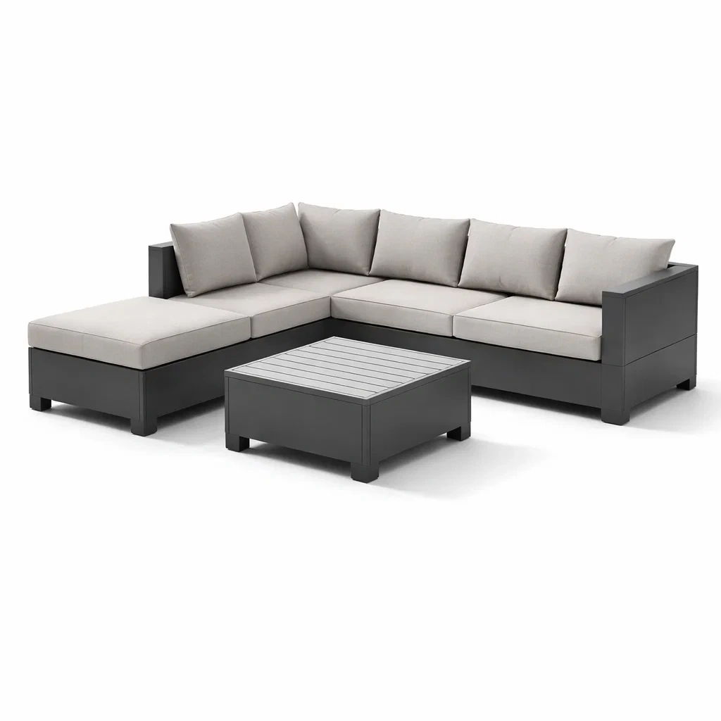Canapé d'Angle en Aluminium Gris avec Coussins en Tissu Beige-ecoverand