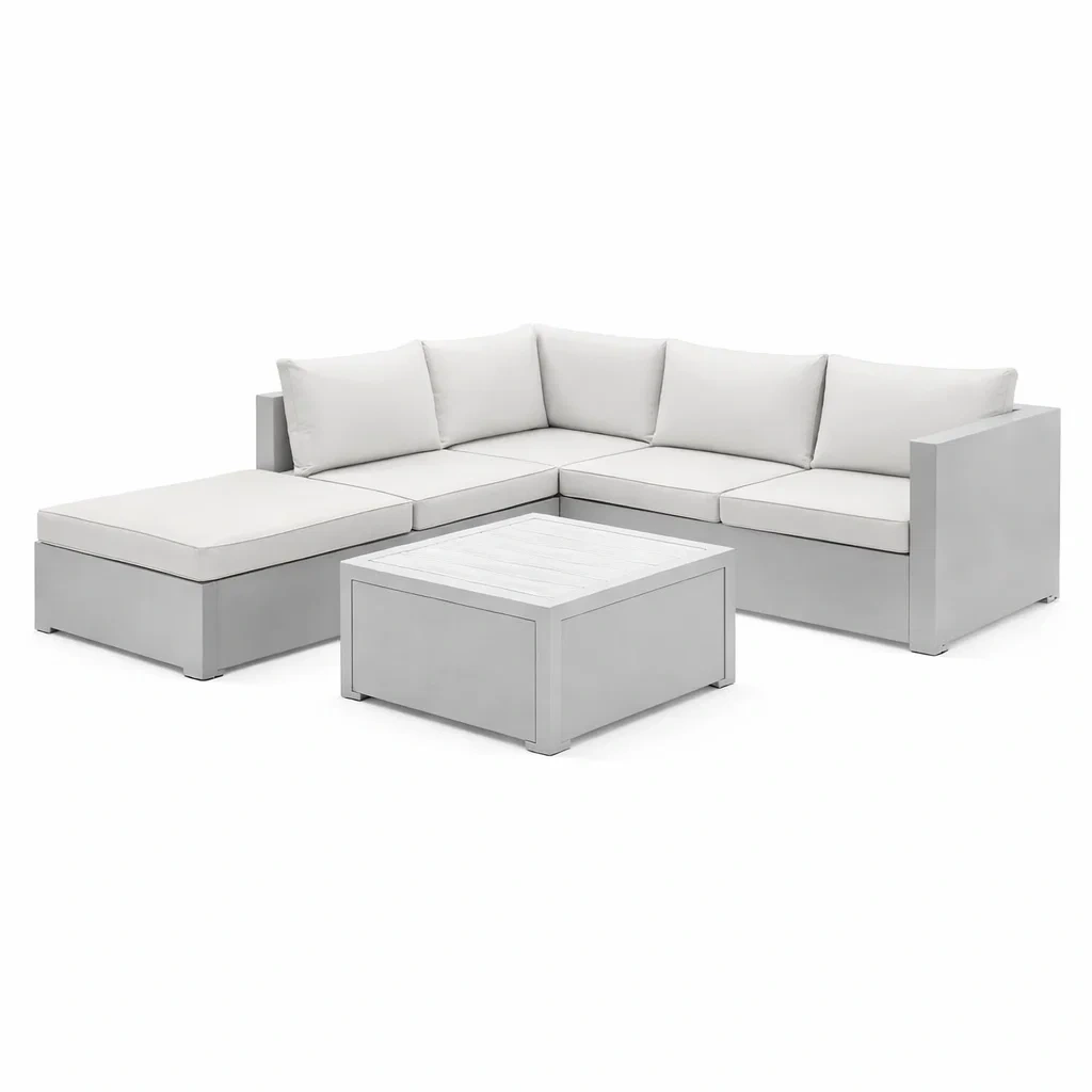 Ensemble de canapé d'angle en aluminium et polyester Gris clair pour extérieur-ecoverand
