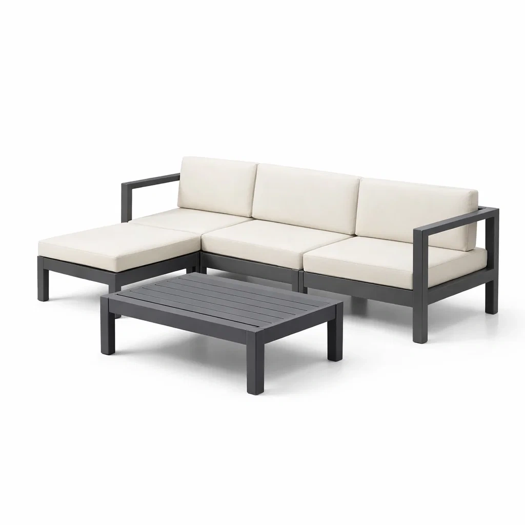Ensemble de salon de jardin en aluminium avec coussins en polyester beige-ecoverand