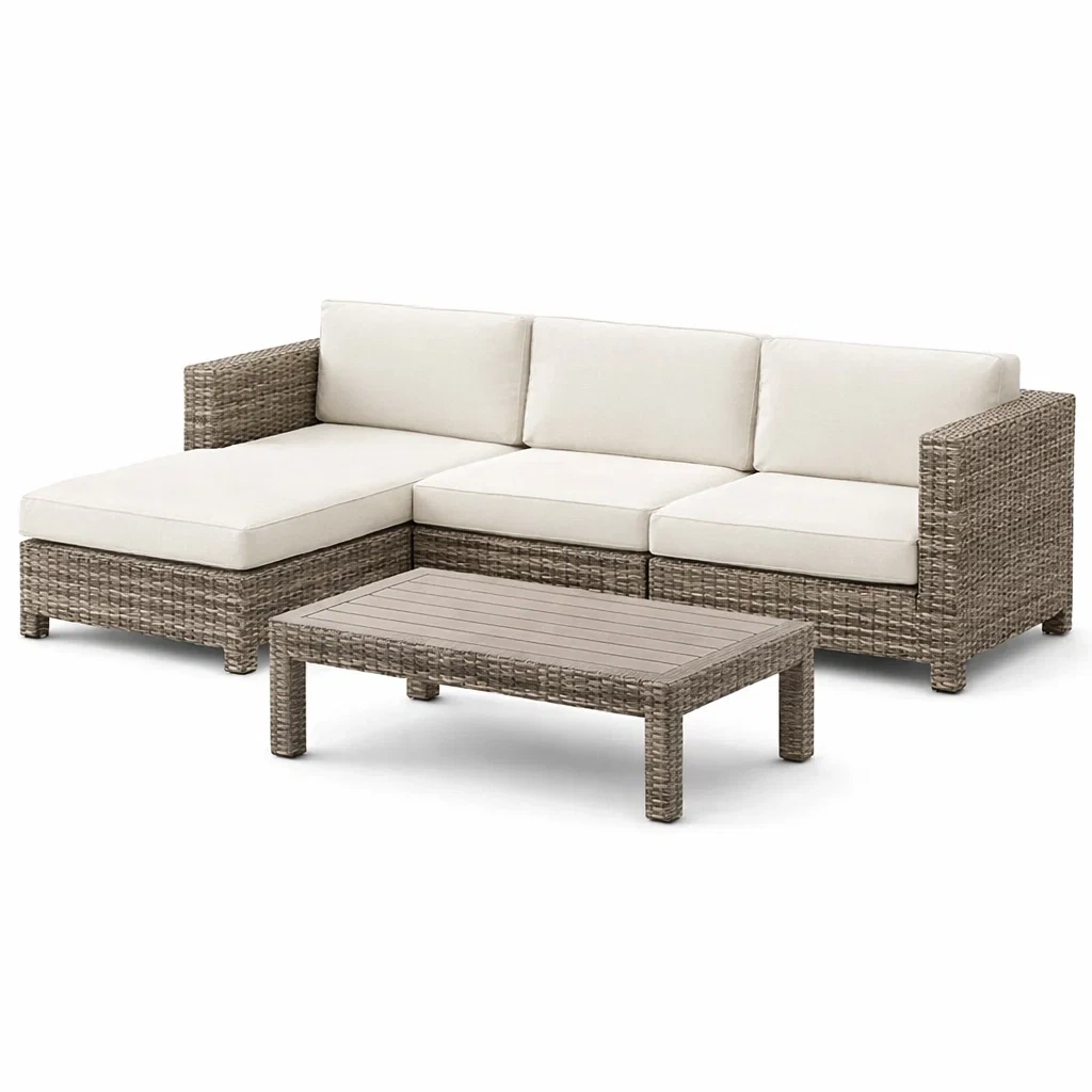 Ensemble de mobilier d'extérieur en rotin avec coussins crème et table basse-ecoverand