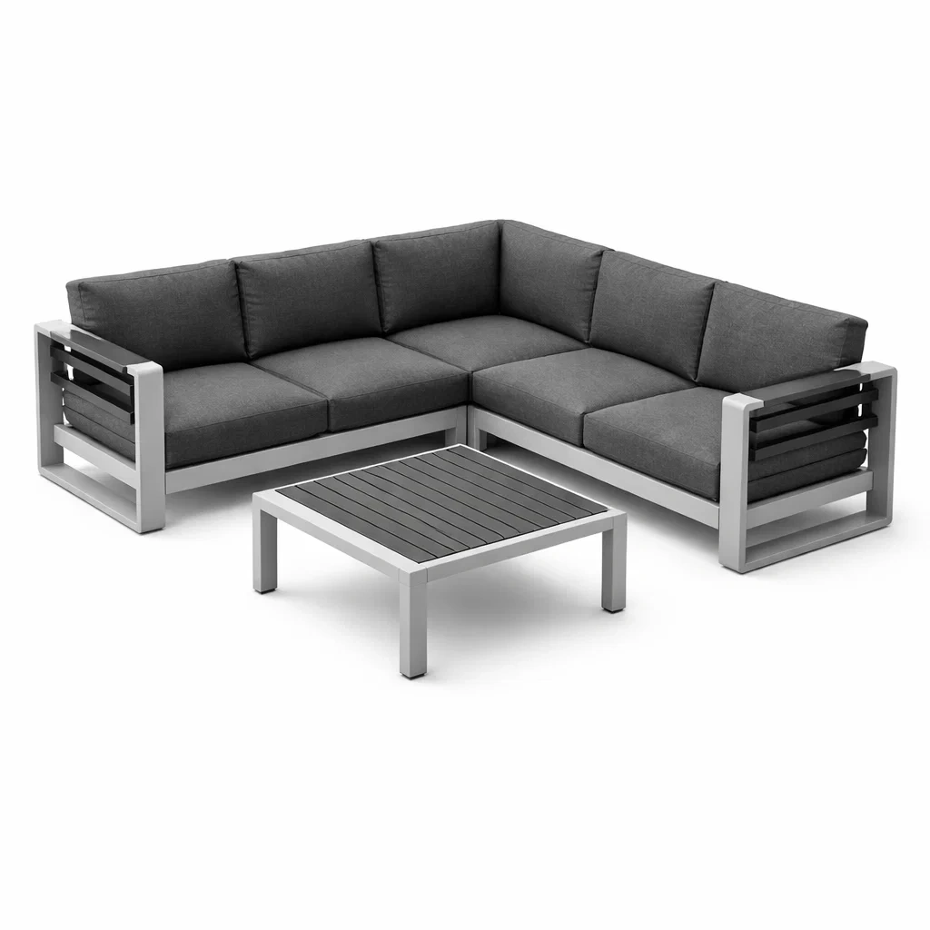 Ensemble de Canapé d'Angle avec Table Basse en Aluminium Gris-ecoverand