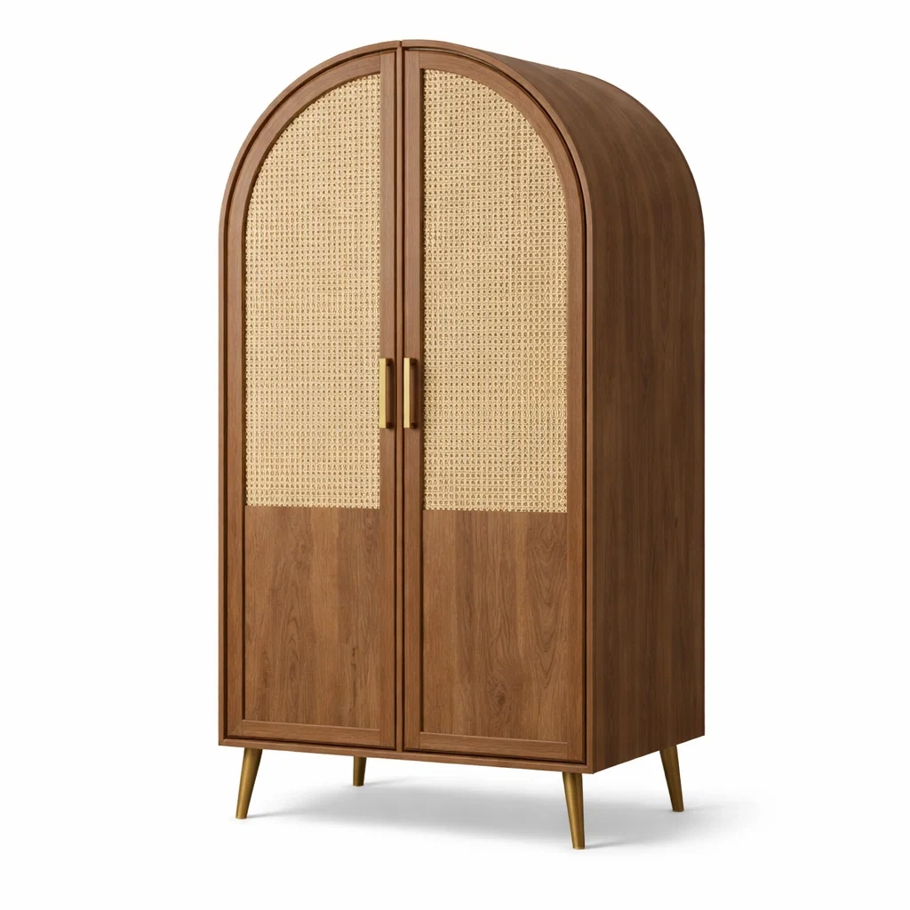 Armoire en bois et rotin tissé 180cm x 90cm x 45cm marron-URBANO ASISVIBES