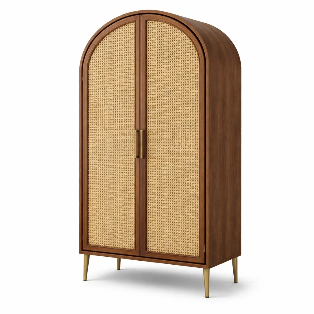 Armoire en bois et rotin avec pieds en métal doré-URBANO ASISVIBES