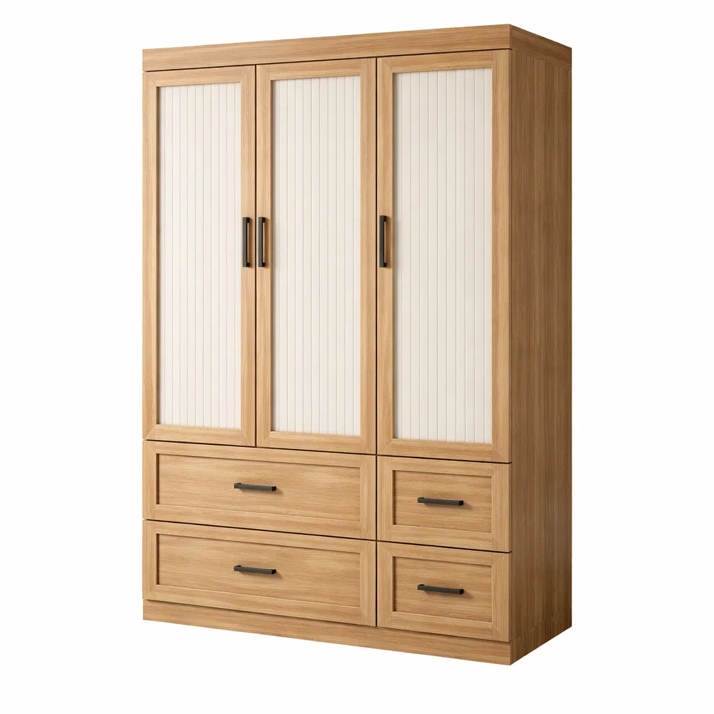 Armoire 3 portes en bois et verre chêne clair blanc-URBANO ASISVIBES