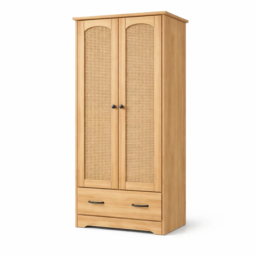 Armoire en chêne avec portes en cannage et tiroirs-URBANO ASISVIBES