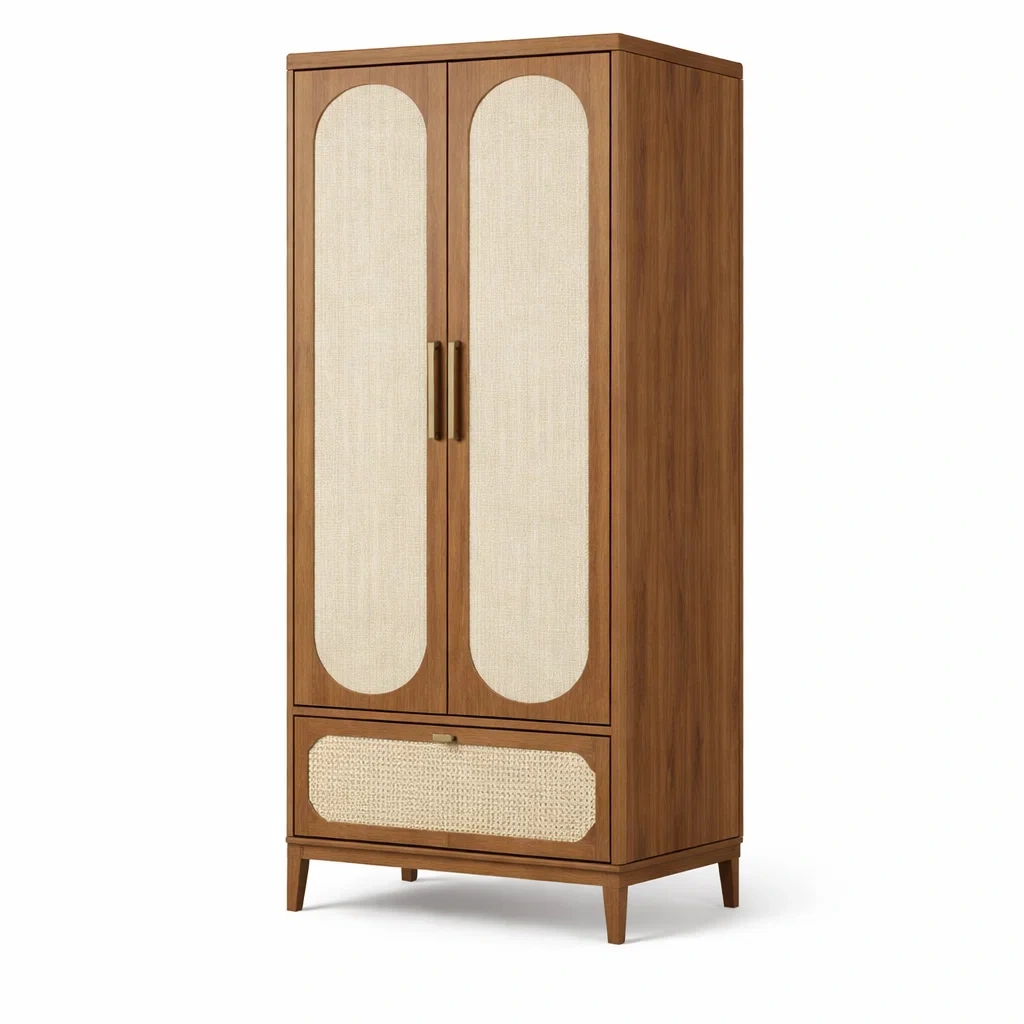 Armoire en bois massif avec portes en rotin-URBANO ASISVIBES
