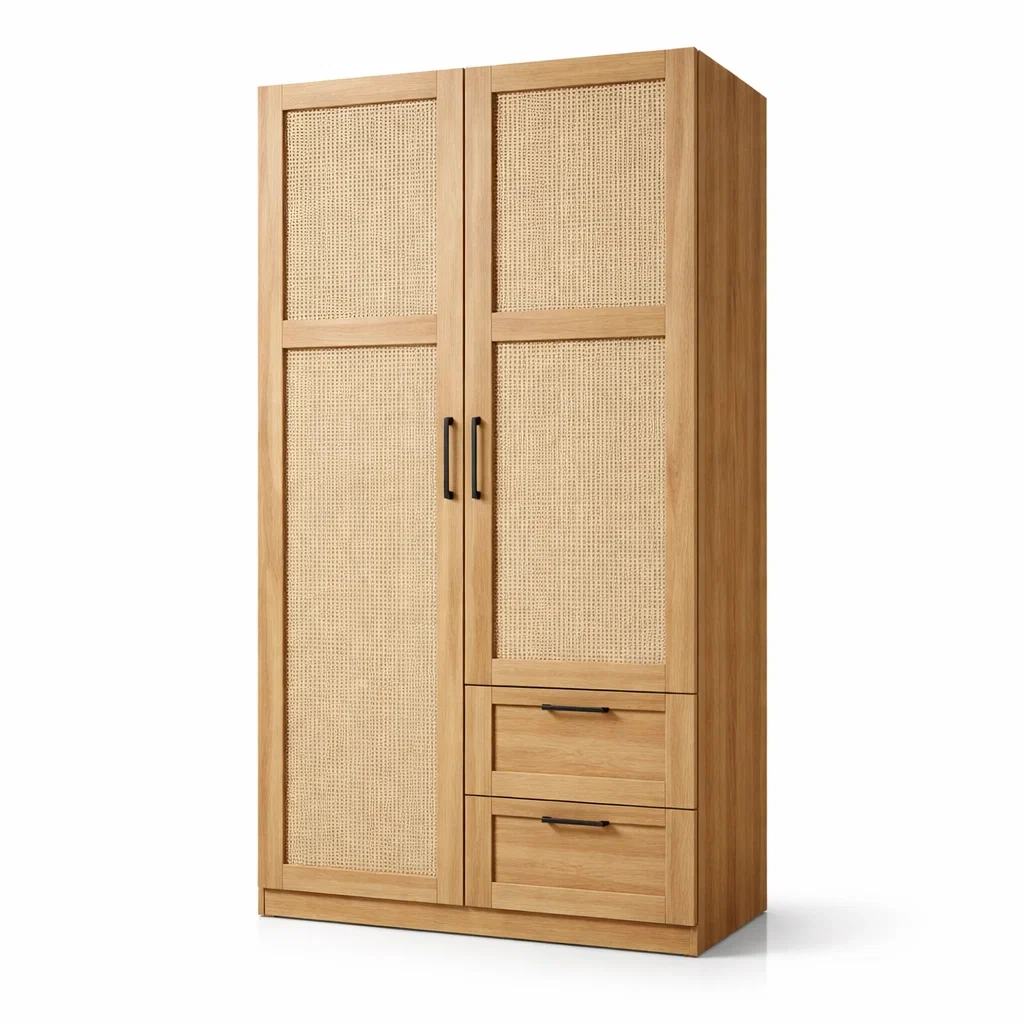 Armoire en bois et rotin 200 x 100 x 50 cm-URBANO ASISVIBES