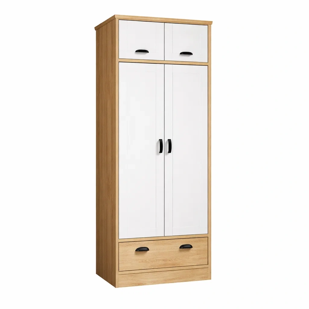 Armoire en bois et blanc avec 2 portes et 3 tiroirs-URBANO ASISVIBES