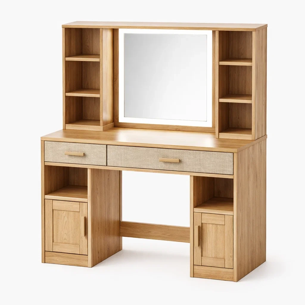 Coiffeuse en bois avec miroir et étagères-URBANO ASISVIBES