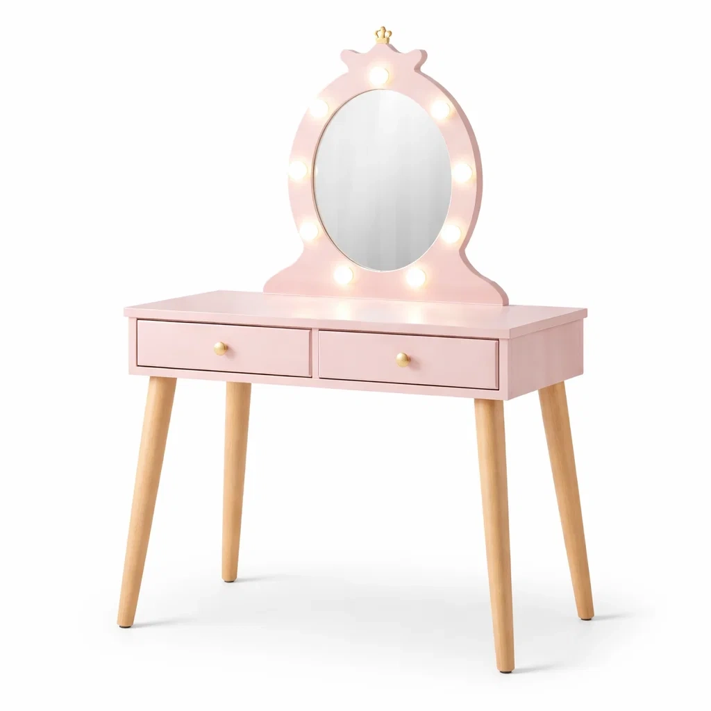 Coiffeuse en bois avec miroir LED rose-URBANO ASISVIBES