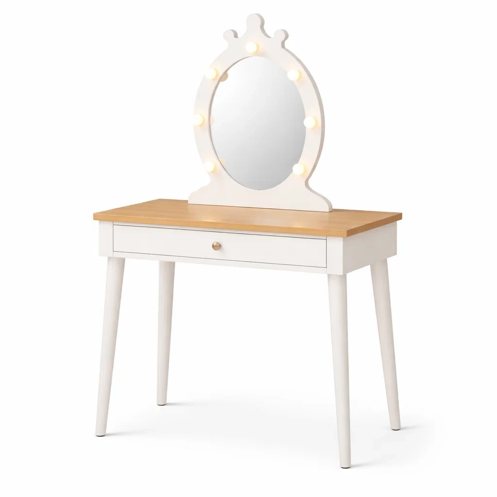 Coiffeuse en bois MDF avec miroir ovale et lumières LED-URBANO ASISVIBES