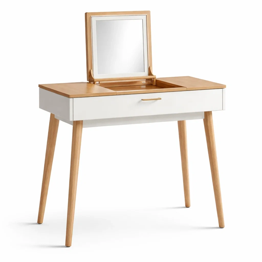 Coiffeuse en bois et MDF avec miroir intégré blanc et chêne clair-URBANO ASISVIBES