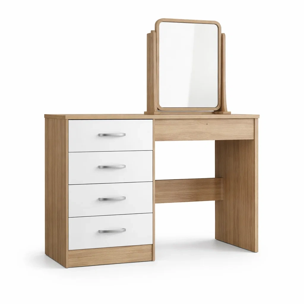 Coiffeuse en bois avec miroir et tiroirs blancs-URBANO ASISVIBES