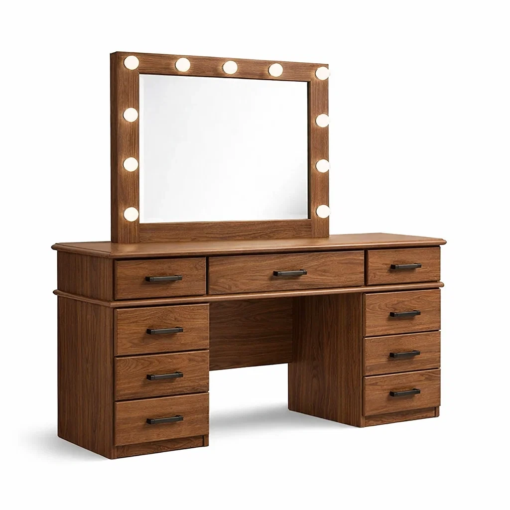 Coiffeuse en bois avec miroir éclairé LED et 10 tiroirs-URBANO ASISVIBES
