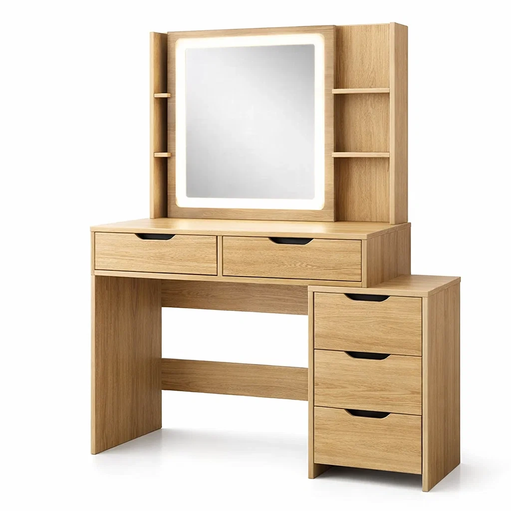 Coiffeuse en bois MDF avec miroir LED et tiroirs-URBANO ASISVIBES