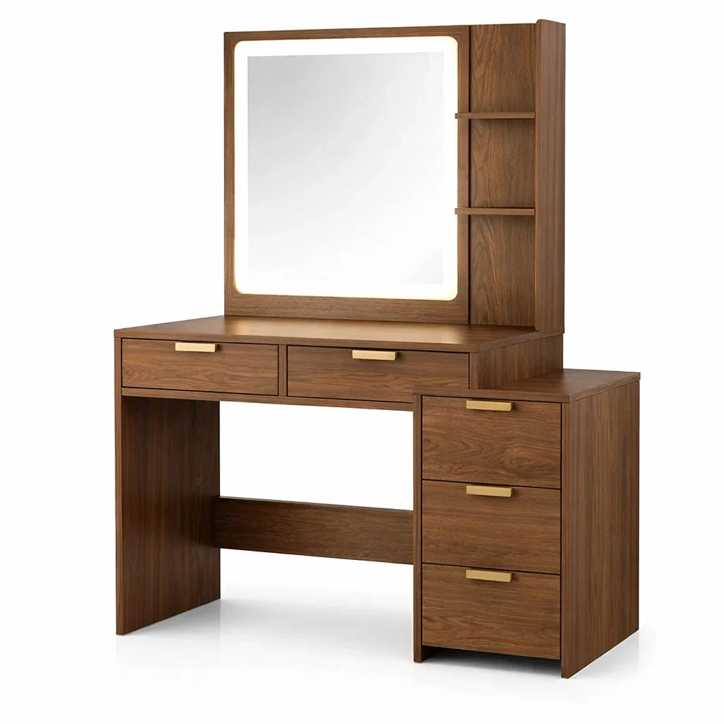 Coiffeuse en bois avec miroir LED et rangements-URBANO ASISVIBES