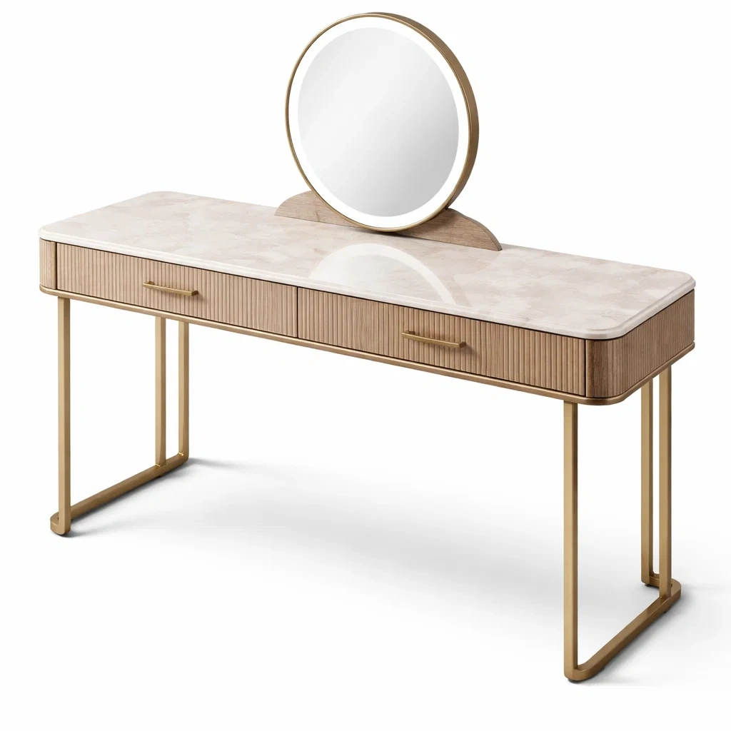 Coiffeuse en bois et métal avec plateau en marbre beige-URBANO ASISVIBES