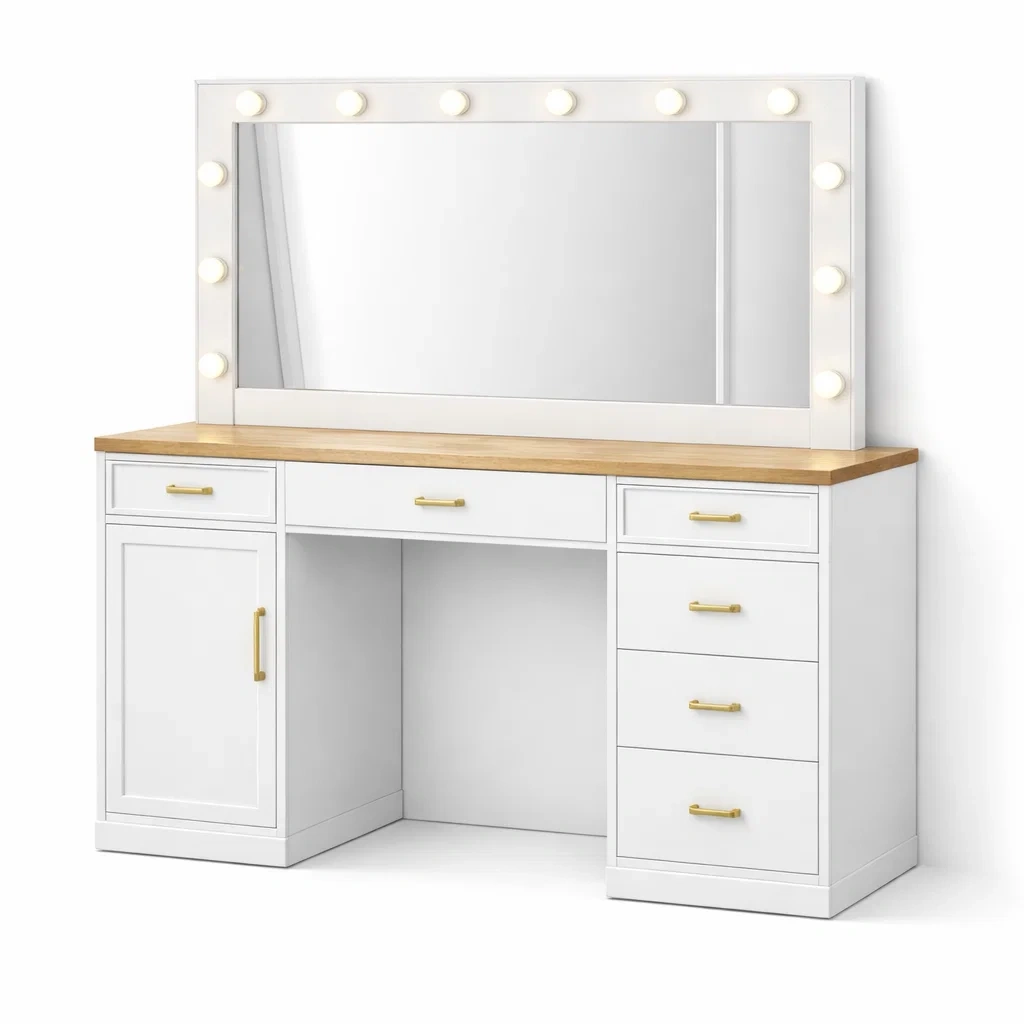 Coiffeuse en MDF avec miroir éclairé et tiroirs-URBANO ASISVIBES