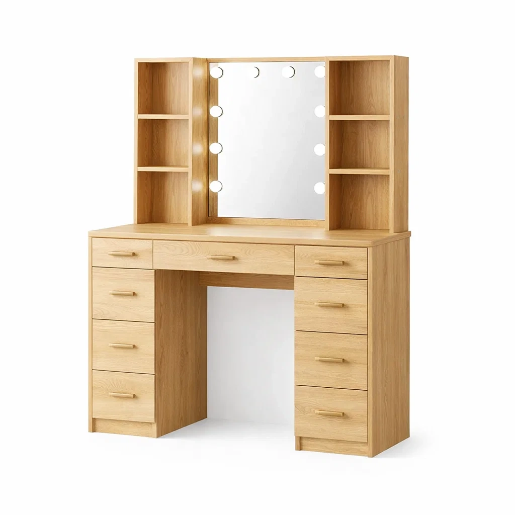 Coiffeuse en bois d ingénierie avec miroir LED et rangements-URBANO ASISVIBES