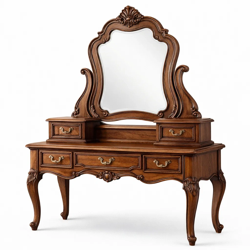 Coiffeuse en bois de chêne avec miroir sculpté-URBANO ASISVIBES