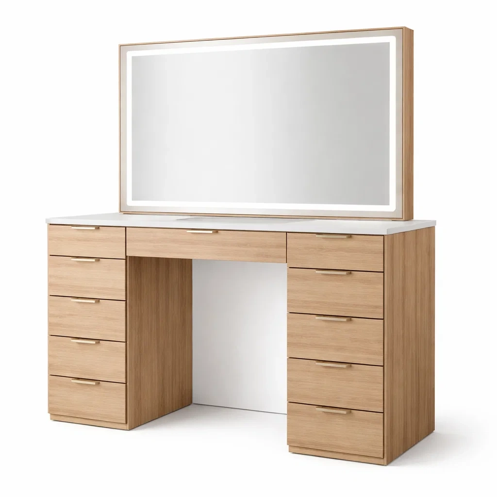 Coiffeuse en chêne clair avec miroir LED 160x50x140 cm-URBANO ASISVIBES