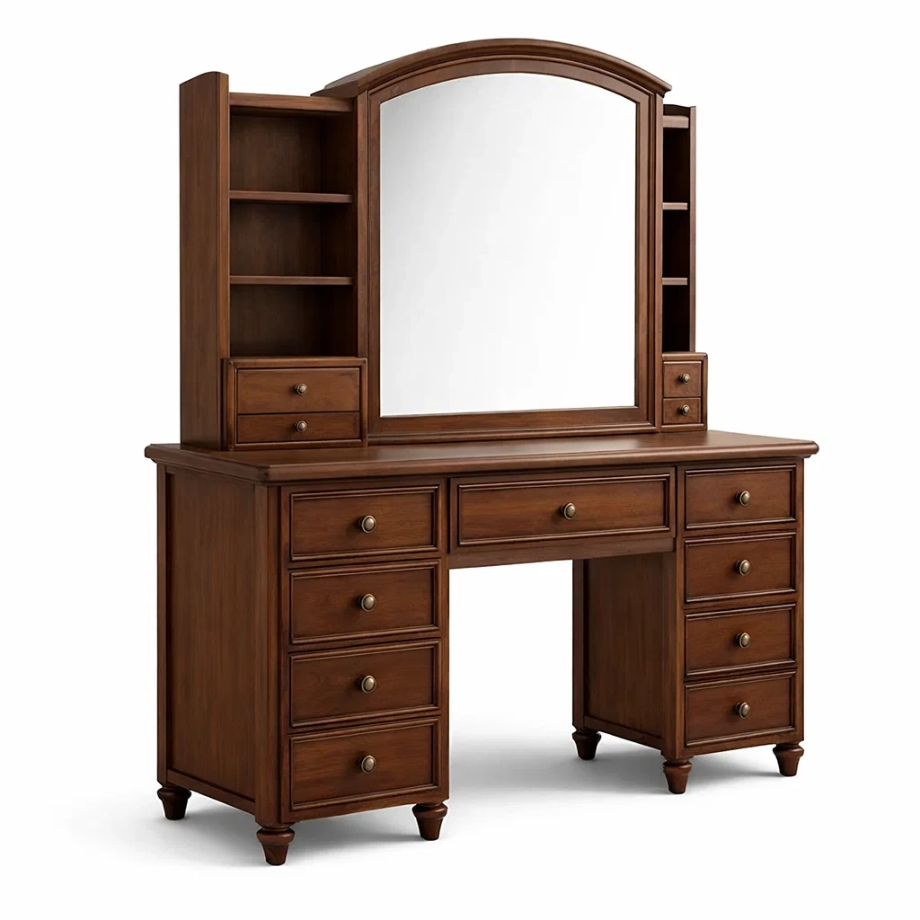 Coiffeuse en bois avec miroir arqué brun-URBANO ASISVIBES