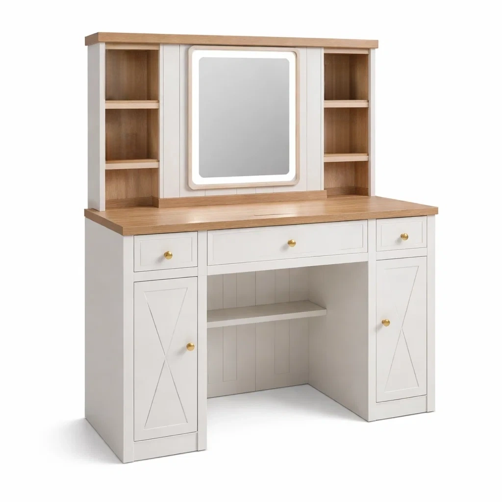 Coiffeuse en bois avec miroir chêne blanc-URBANO ASISVIBES
