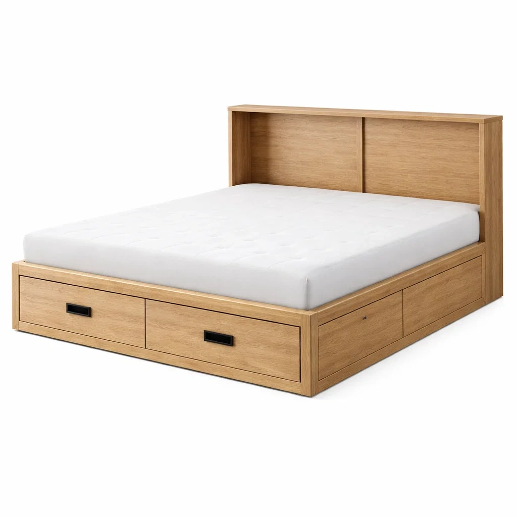 Lit avec rangement double en bois avec matelas chêne clair-URBANO ASISVIBES