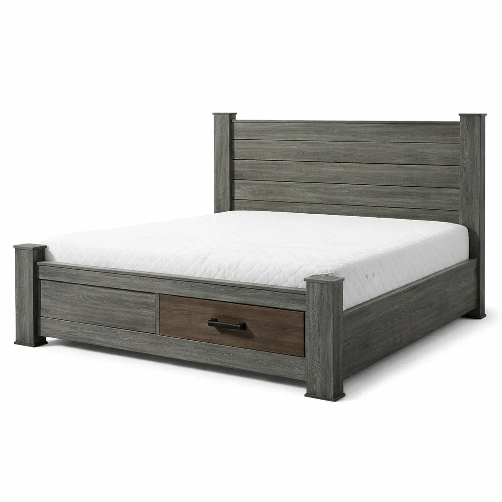 Lit avec rangement en bois MDF avec tiroirs gris et marron-URBANO ASISVIBES