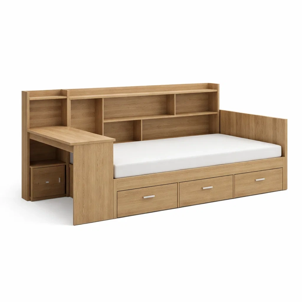 Lit avec rangement banquette en bois stratifié avec étagères et tiroirs-URBANO ASISVIBES