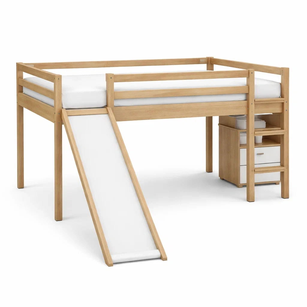 Lit mezzanine en bois avec toboggan et rangement-URBANO ASISVIBES