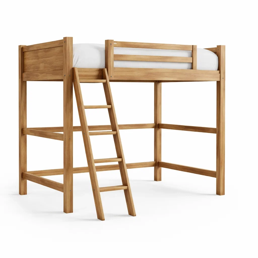 Lit mezzanine en bois de chêne avec échelle et barrière de sécurité 200 x 140 x 190 cm marron-URBANO ASISVIBES