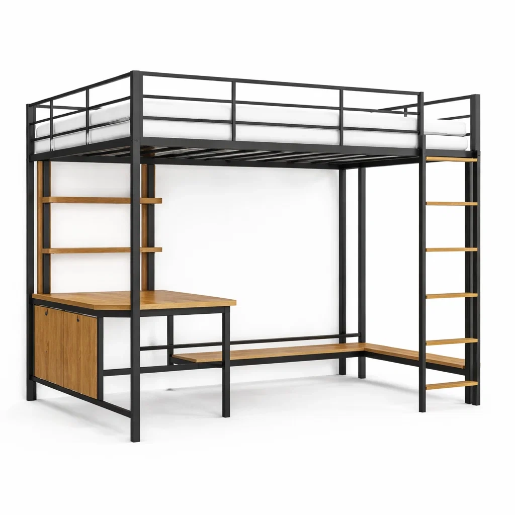 Lit mezzanine en métal et bois avec bureau intégré-URBANO ASISVIBES