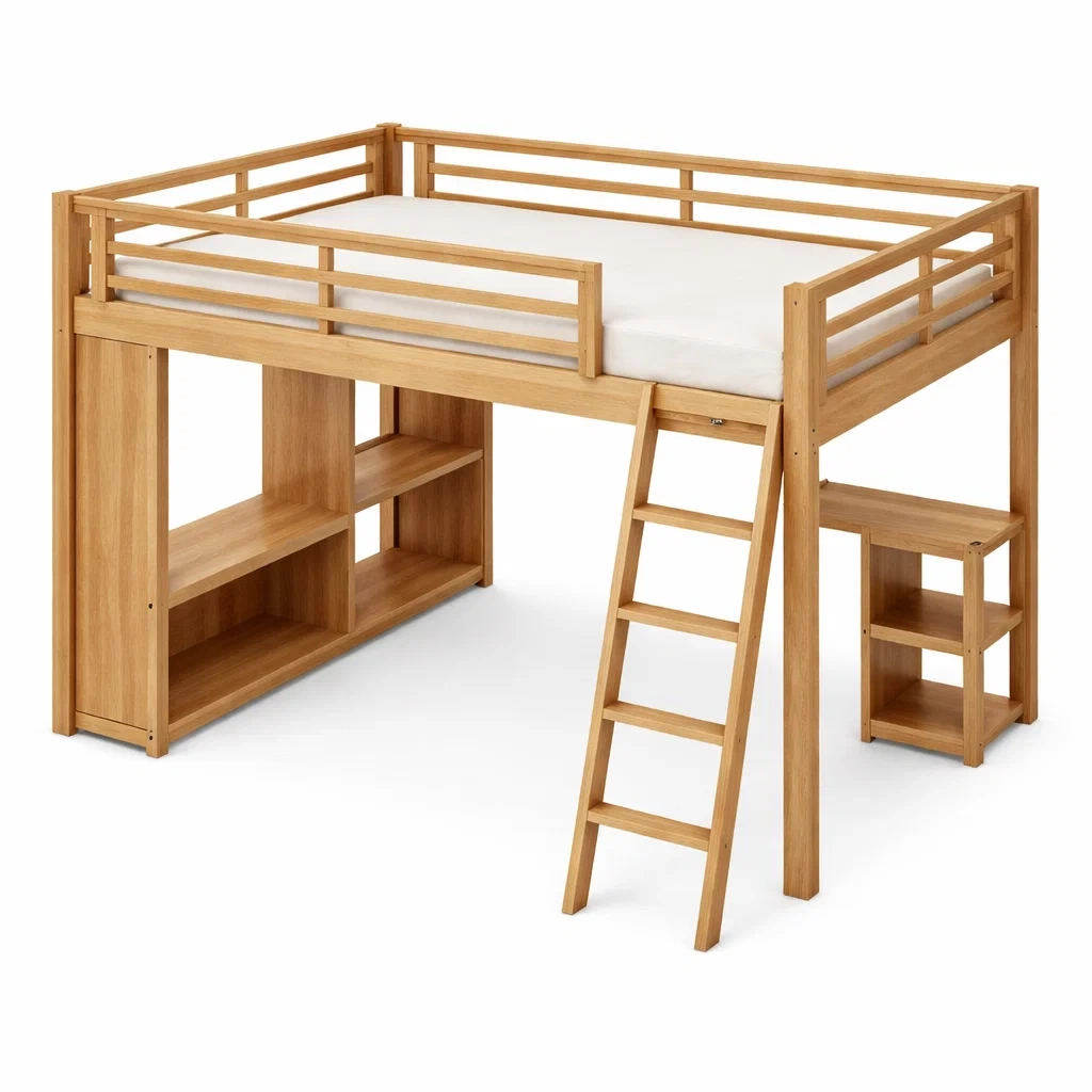 Lit mezzanine en bois de chêne avec rangement et échelle-URBANO ASISVIBES