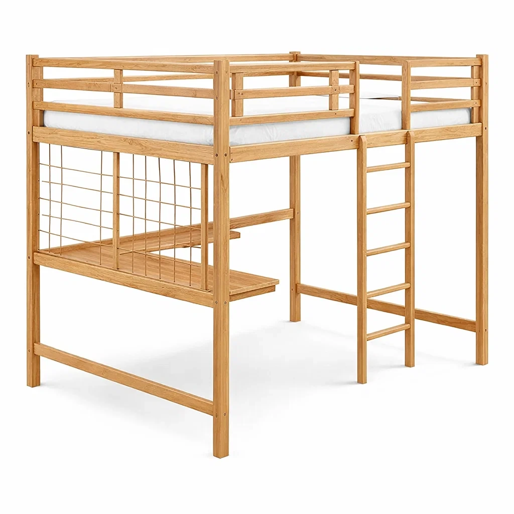 Lit mezzanine en bois avec échelle et bureau 196x96x150 cm-URBANO ASISVIBES